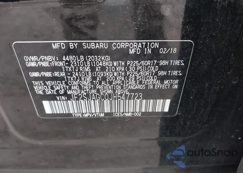 2018 Subaru Forester 2.5I Premium из США, поврежденный, VIN JF2SJAGC0JH547723